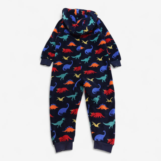 Onesie navy fleece with colourful dinosaur