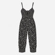 Jumpsuit Black White Polka Dot Cami Strappy Wide L