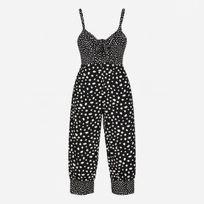Jumpsuit Black White Polka Dot Cami Strappy Wide L