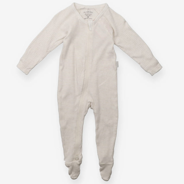 White sleepsuit with beige stripes