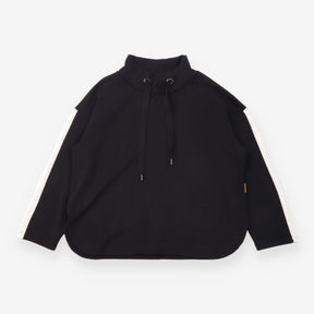 Sweatshirt Top Black Funnel Neck Contrast Sleeve