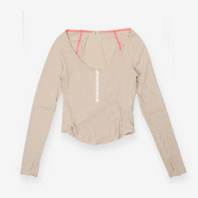 Henley top Drop Sleeve Cream and Pink