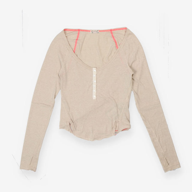 Henley top Drop Sleeve Cream and Pink