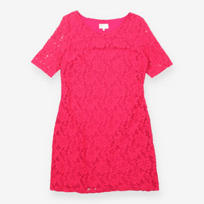 Mini Dress Red Floral Lace Short Sleeve Lined