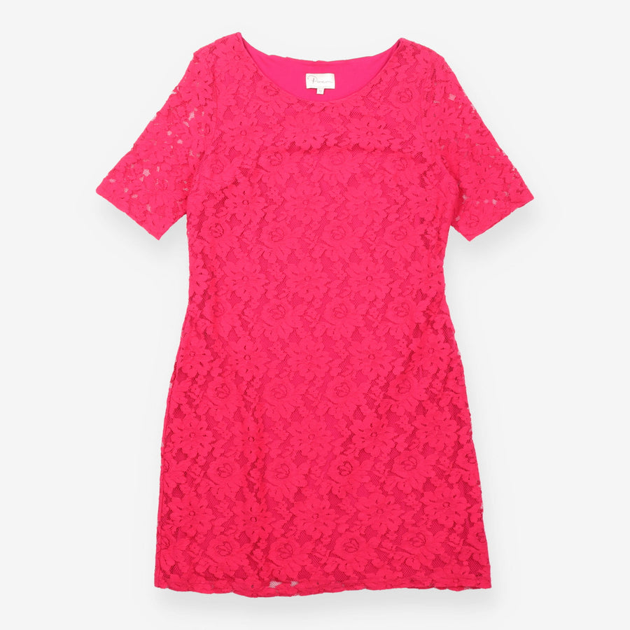 Mini Dress Red Floral Lace Short Sleeve Lined