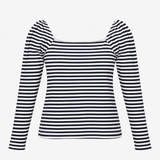 Jersey Top Navy White Stripe Square Neck Long Slee