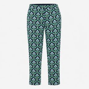 Trousers Navy Floral Print Cotton Cropped Slim