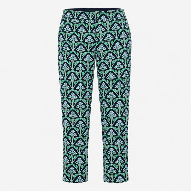 Trousers Navy Floral Print Cotton Cropped Slim