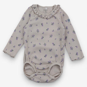 Bodysuit cream ribbed purple flowers