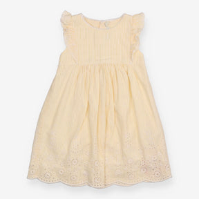 Dress Yellow and white Strips with Ruffle Shoulder