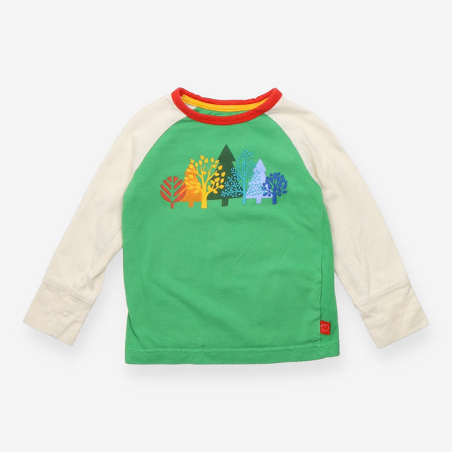 Tee LS green white sleeves trees