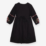 Dress Black Embroidered Floral Long Sleeve Midi V-