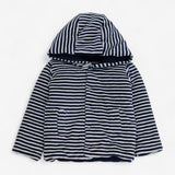 Blue and White Stripe Velour Cardigan