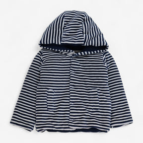Blue and White Stripe Velour Cardigan