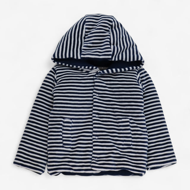 Blue and White Stripe Velour Cardigan