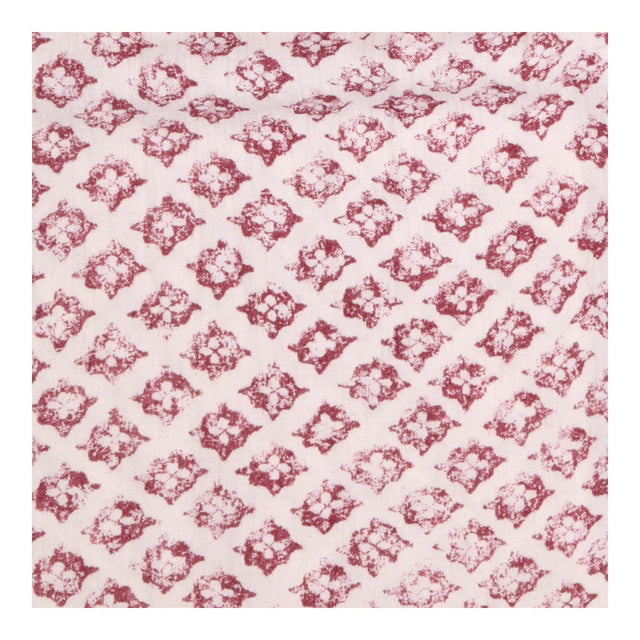 Blouse Ivory Burgundy Geometric Print Short Sleeve