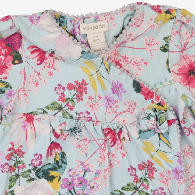 Sleepsuit blue floral poppers
