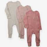Sleepsuits zip 3pc ribbed fawn light and dark pink
