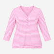 Top Pink Striped Henley V Neck 3 4 Sleeve