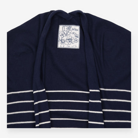 Cardigan Navy Cream Stripe Open Front Long Sleeve