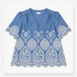 Broderie Blouse in Chambray Blue and Ivory