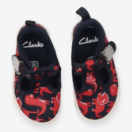 Canvas Shoe T-Bar Black with Red Dinosaurs