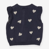 Sweater Vest Navy Frill Shoulders Hearts