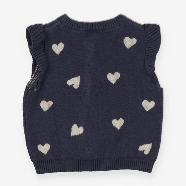 Sweater Vest Navy Frill Shoulders Hearts