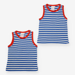 Vests 2pc blue stripe red edging