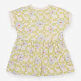 Dress Short Sleeve Cream and Green Flower Applique