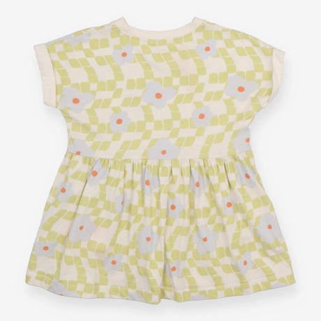 Dress Short Sleeve Cream and Green Flower Applique