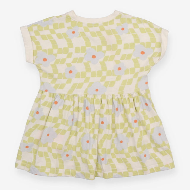Dress Short Sleeve Cream and Green Flower Applique