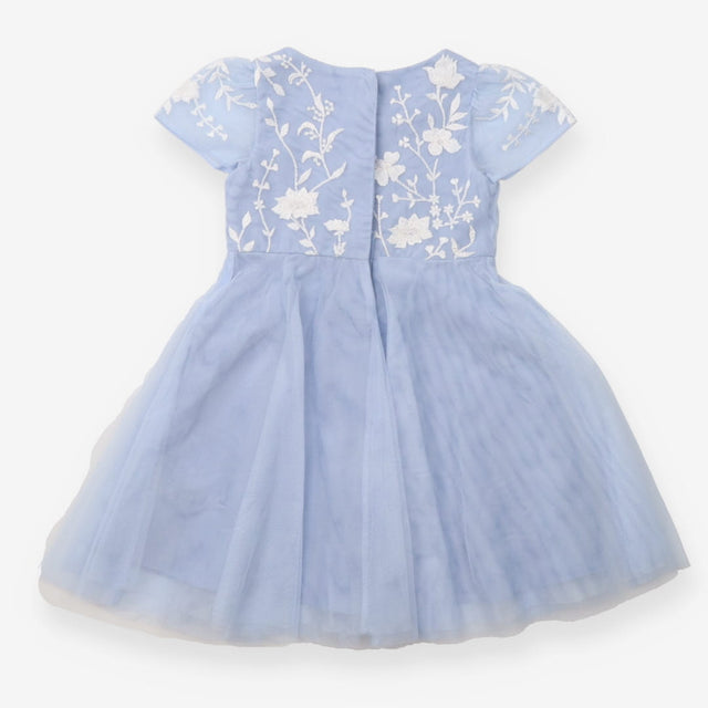 Blue Occasion Dress with Flower Embroidery 