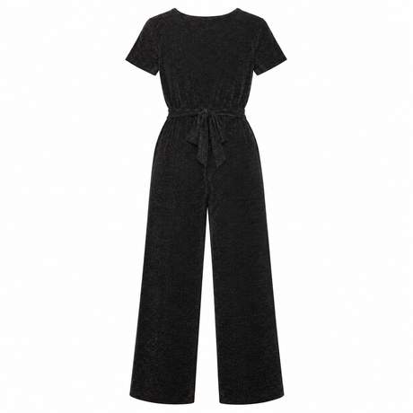 Wide Leg Jumpsuit in Black with Metallic Sparkle
