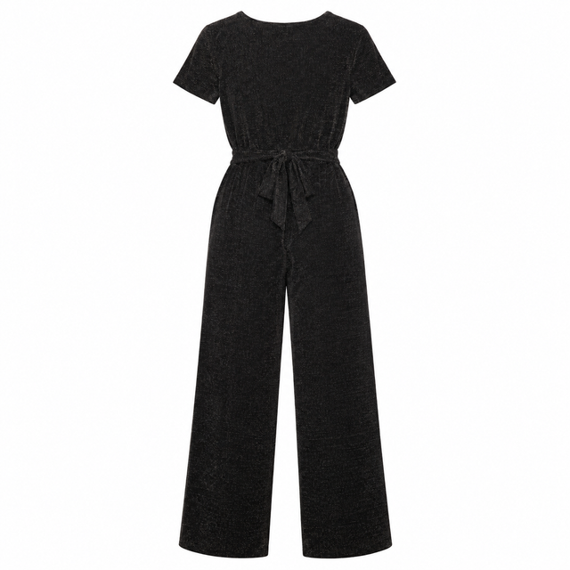 Wide Leg Jumpsuit in Black with Metallic Sparkle