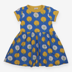 Dress short sleeved blue with yellow and white flo