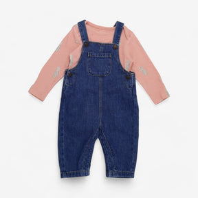 Denim Dungarees with Pocket with teddy bear vest 