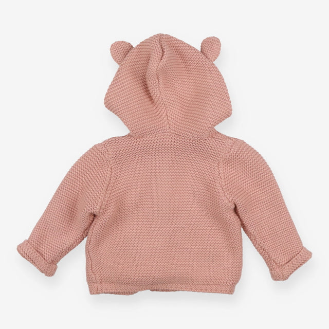 Rose Pink Knit Hooded Cardigan with Ears