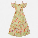 Maxi Dress Sage Floral Cold Shoulder Wrap