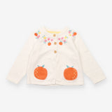 Knit Cardigan White with Flowers and Oranges Embro