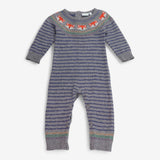 Romper Knit Grey with Blue Stripe Foxes