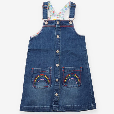Denim pinafore rainbow pockets