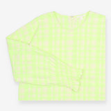Top Green Gingham Seersucker Frill Sleeve