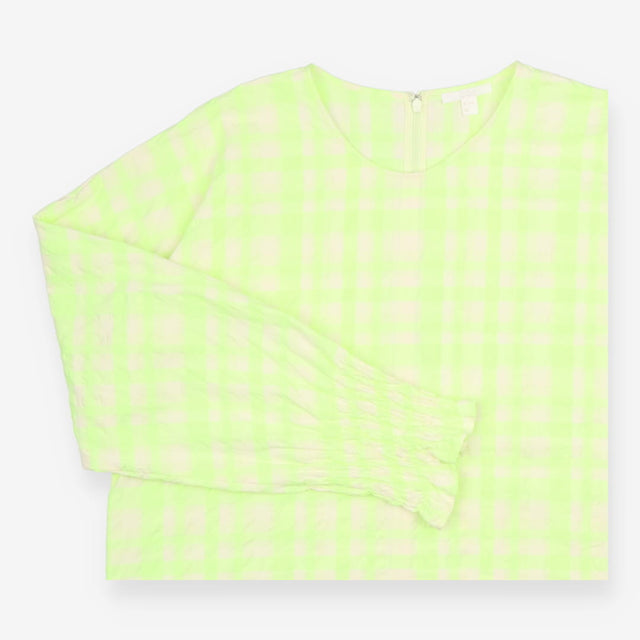 Top Green Gingham Seersucker Frill Sleeve