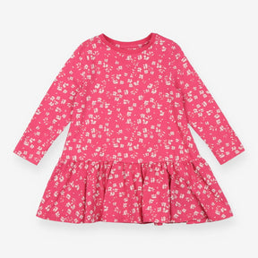 Dress Long Sleeve Jersey Pink with White Floral Pr