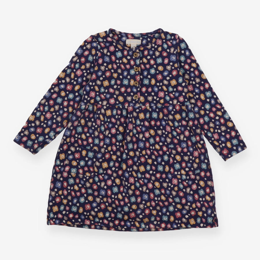 Dress LS jersey navy blue flowers 4 wood buttons