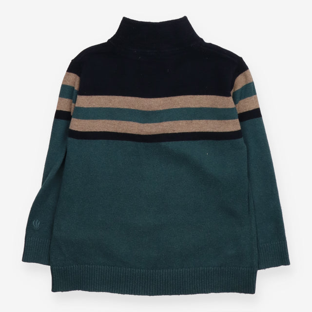 Knit Sweater 1/4 Zipped Black Brown and Emerald