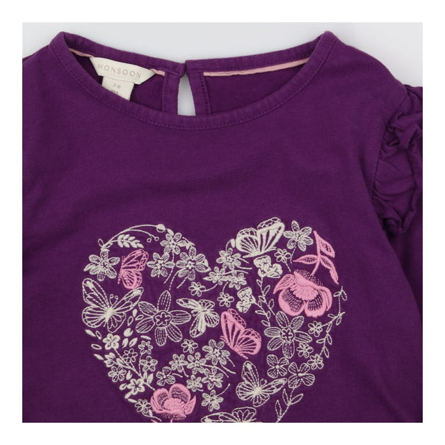 T-Shirt Long Sleeved Purple Embroidered Heart 