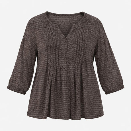 Black Blush Fan Print V Neck Long Sleeve Tunic Blo