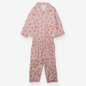 Collared Woven Pyjamas Pink with Roses